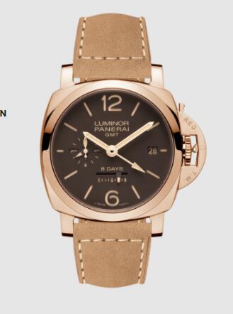 Panerai Luminor 8 Days GMT 44mm Replica Watch PAM00576 SCAMOSCIATO BROWN